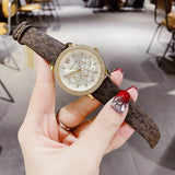 Buy Shop Michael Kors Tibby Multifunction Gold Dial Brown Leather Strap Watch For Women - MK6966 USA Online