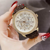 Buy Shop Michael Kors Tibby Multifunction Gold Dial Brown Leather Strap Watch For Women - MK6966 USA Online