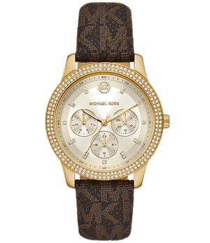 Buy Shop Michael Kors Tibby Multifunction Gold Dial Brown Leather Strap Watch For Women - MK6966 USA Online