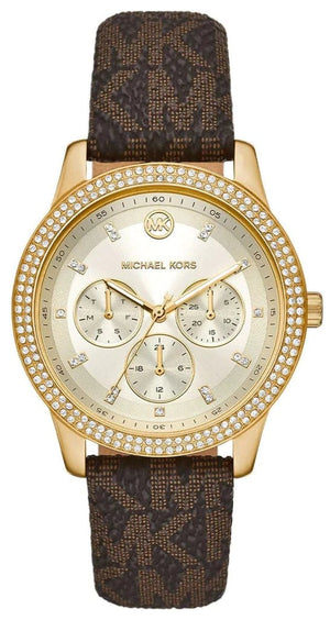 Buy Shop Michael Kors Tibby Multifunction Gold Dial Brown Leather Strap Watch For Women - MK6966 USA Online