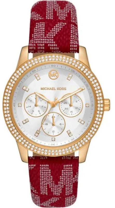 Buy Shop Michael Kors Tibby Multifunction Silver Dial Red Leather Strap Watch For Women - MK2975 USA Online