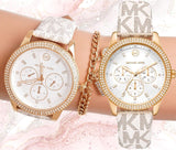 Buy Shop Michael Kors Tibby Multifunction Silver Dial White Leather Strap Watch For Women - MK6967 USA Online