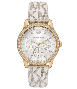 Buy Shop Michael Kors Tibby Multifunction Silver Dial White Leather Strap Watch For Women - MK6967 USA Online