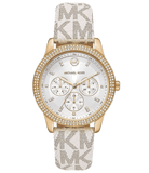 Buy Shop Michael Kors Tibby Multifunction Silver Dial White Leather Strap Watch For Women - MK6967 USA Online