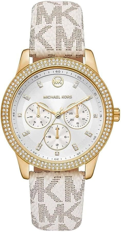 Buy Shop Michael Kors Tibby Multifunction Silver Dial White Leather Strap Watch For Women - MK6967 USA Online