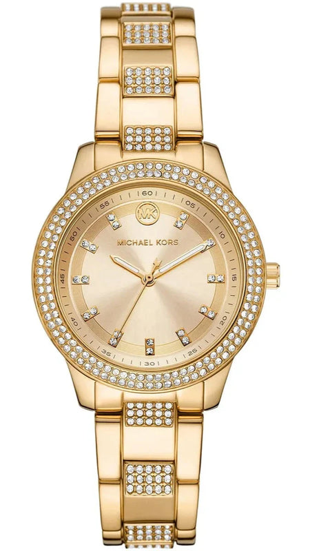 Buy Shop Michael Kors Tibby Three-Hand Glitz Gold Dial Gold Steel Strap Watch for Women - MK4575 USA Online