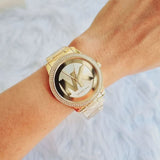 Buy Shop Michael Kors Tibby Three Hand Gold Dial Gold Steel Strap Watch For Women - MK6879 USA Online