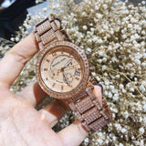 Buy Shop Michael Kors Uptown Glam Parker Chronograph Rose Gold Dial Steel Strap Watch for Women - MK5663 USA Online
