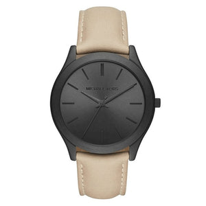 Buy Shop Michael Kors Slim Runway Black Dial Beige Leather Strap Watch For Men - MK8510 USA Online