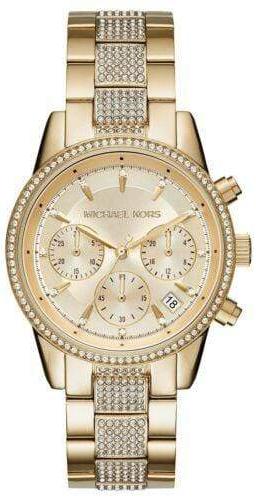 Buy Shop Michael Kors Ritz Chronograph Gold Dial Gold Steel Strap Watch For Women - MK6484 USA Online