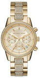 Buy Shop Michael Kors Ritz Chronograph Gold Dial Gold Steel Strap Watch For Women - MK6484 USA Online