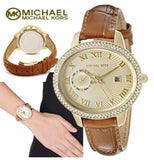 Buy Shop Michael Kors Whitley Quartz Gold Dial Brown Leather Strap Watch For Women - MK2428 USA Online