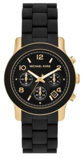 Buy Shop Michael Kors Runway Chronograph Black Dial Black Silicone Strap Watch For Women - MK7385 USA Online