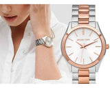 Michael Kors Slim Runway White Dial Two Tone Steel Strap Watch for Women - MK3204