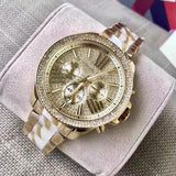 Buy Shop Michael Kors Wren Chronograph Crystal Pave Gold Dial Gold Steel Strap Watch for Women - MK6095 USA Online