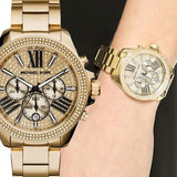 Buy Shop Michael Kors Wren Chronograph Crystal Pave Gold Dial Gold Steel Strap Watch for Women - MK6095 USA Online
