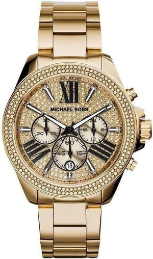Buy Shop Michael Kors Wren Chronograph Crystal Pave Gold Dial Gold Steel Strap Watch for Women - MK6095 USA Online