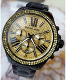 Buy Shop Michael Kors Wren Chronograph Gold Dial Black Steel Strap Watch for Women - MK5961 USA Online