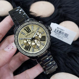 Buy Shop Michael Kors Wren Chronograph Gold Dial Black Steel Strap Watch for Women - MK5961 USA Online