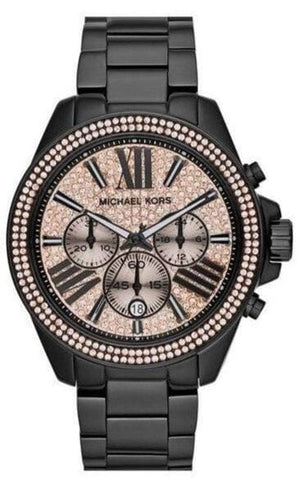 Buy Shop Michael Kors Wren Chronograph Gold Dial Black Steel Strap Watch for Women - MK5961 USA Online