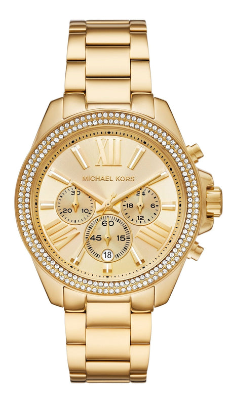 Buy Shop Michael Kors Wren Chronograph Gold Dial Gold Steel Strap Watch for Women - MK7428 USA Online