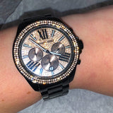 Buy Shop Michael Kors Wren Chronograph Gold Diamonds Dial Black Steel Strap Watch for Women - MK5879 USA Online