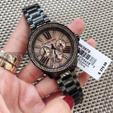 Buy Shop Michael Kors Wren Chronograph Gold Diamonds Dial Black Steel Strap Watch for Women - MK5879 USA Online