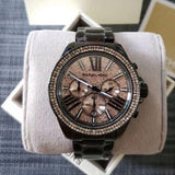 Buy Shop Michael Kors Wren Chronograph Gold Diamonds Dial Black Steel Strap Watch for Women - MK5879 USA Online
