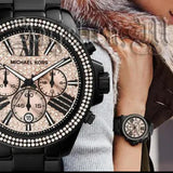 Buy Shop Michael Kors Wren Chronograph Gold Diamonds Dial Black Steel Strap Watch for Women - MK5879 USA Online
