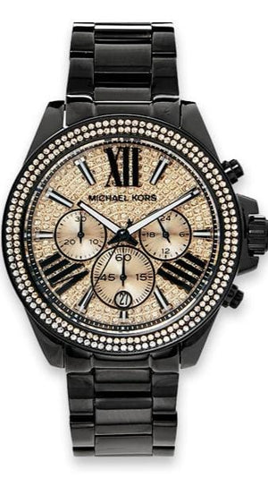 Buy Shop Michael Kors Wren Chronograph Gold Diamonds Dial Black Steel Strap Watch for Women - MK5879 USA Online