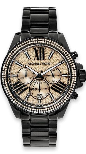 Buy Shop Michael Kors Wren Chronograph Gold Diamonds Dial Black Steel Strap Watch for Women - MK5879 USA Online