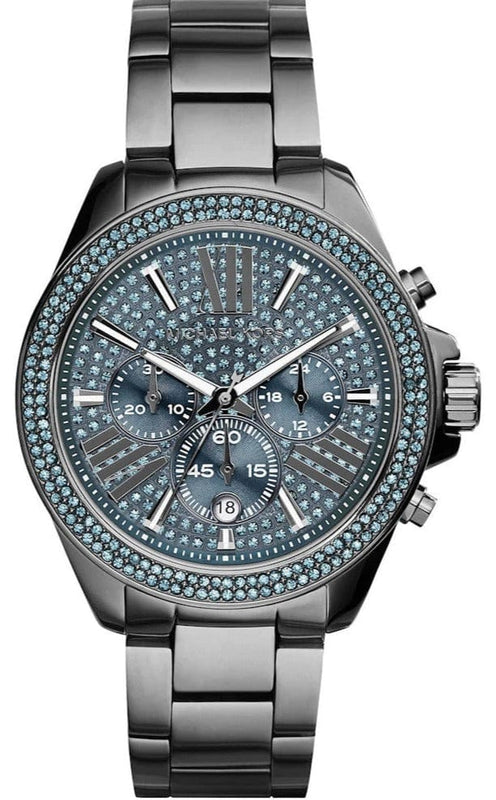 Buy Shop Michael Kors Wren Chronograph Quartz Blue Dial Grey Steel Strap Watch For Women - MK6097 USA Online