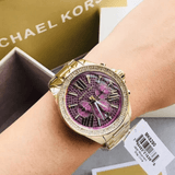 Buy Shop Michael Kors Wren Purple Dial Gold Steel Strap Watch for Women - MK6290 USA Online