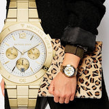 Buy Shop Michael Kors Wyatt Chronograph White Dial Gold Steel Strap Watch For Women - MK5933 USA Online