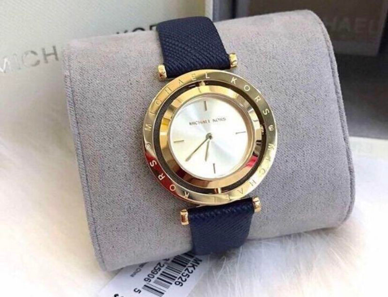 Buy Shop Michael Kors Averi Gold Dial Navy Blue Leather Strap Watch for Women - MK2526 USA Online