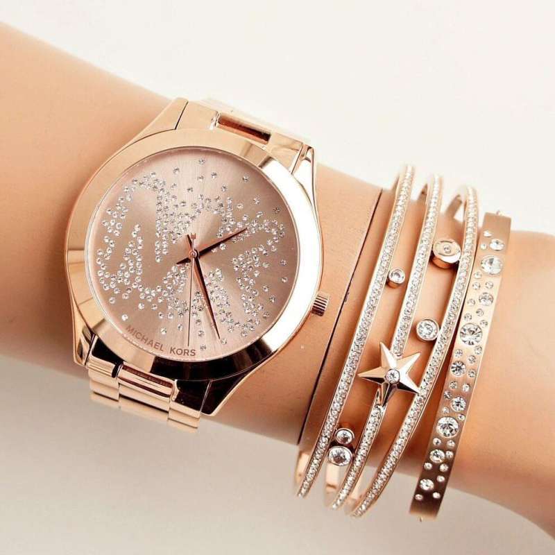 Buy Shop Michael Kors Slim Runway Rose Gold Dial Rose Gold Steel Strap Watch for Women - MK3591 USA Online
