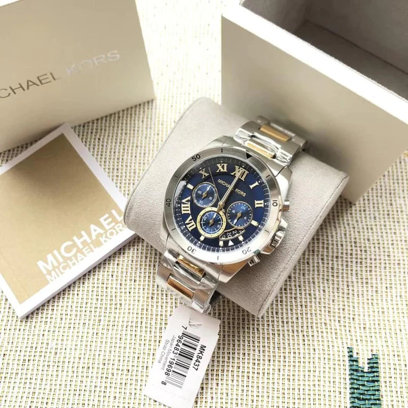 Buy Shop Michael Kors Brecken Chronograph Blue Dial Two Tone Steel Strap Watch For Men - MK8437 USA Online