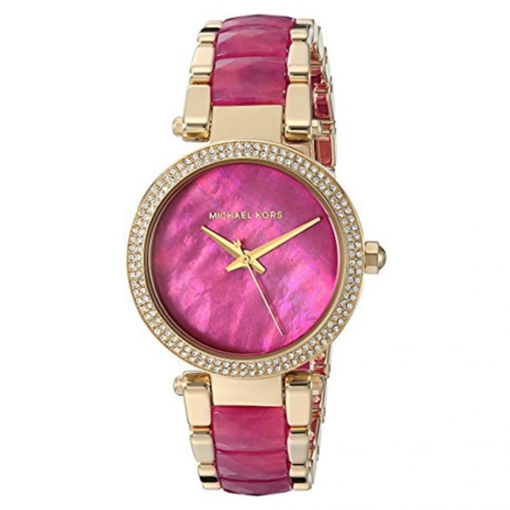 Buy Shop Michael Kors Parker Pink Mother of Pearl Dial Two Tone Steel Strap Watch for Women - MK6490 USA Online