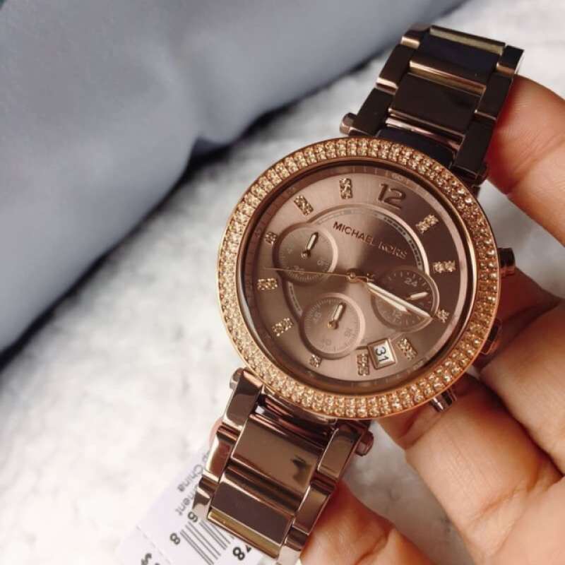 Buy Shop Michael Kors Parker Chronograph Brown Dial Brown Steel Strap Watch For Women - MK5578 USA Online