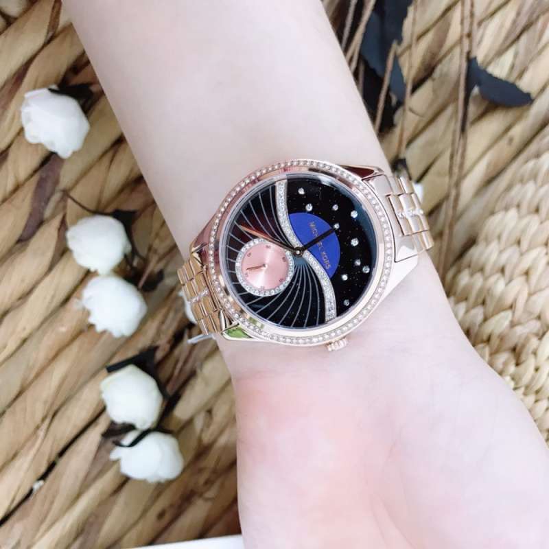Buy Shop Michael Kors Lauryn Blue Dial Rose Gold Steel Strap Watch for Women - MK3723 USA Online