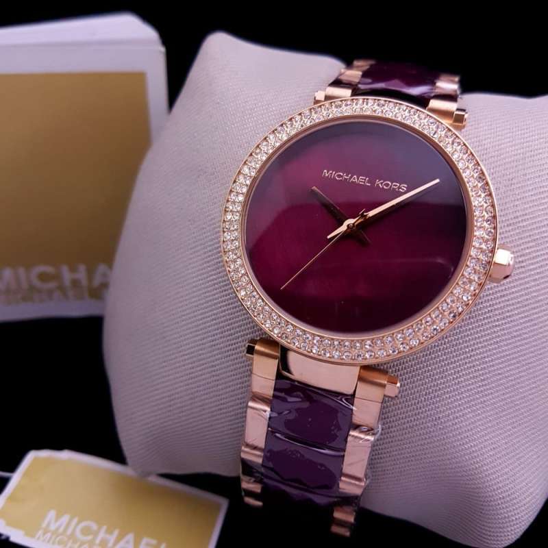 Buy Shop Michael Kors Parker Maroon Dial Two Tone Steel Strap Watch for Women - MK6412 USA Online