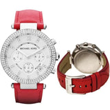 Buy Shop Michael Kors Parker Silver Dial Red Leather Strap Watch for Women - MK2278 USA Online