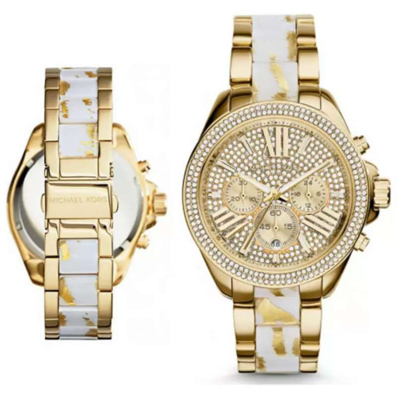 Buy Shop Michael Kors Wren Diamonds Gold Dial Two Tone Steel Strap Watch for Women - MK6157 USA Online