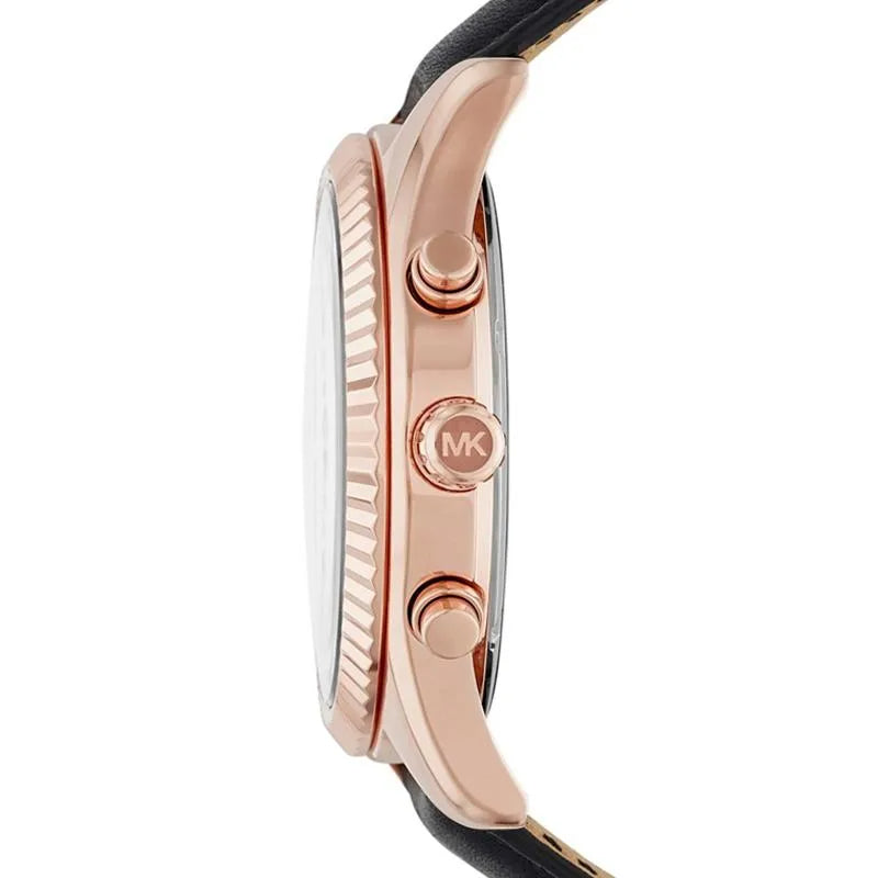 Buy Shop Michael Kors Lexington Chronograph Rose Gold Dial Black Leather Strap Watch For Men - MK8516 USA Online