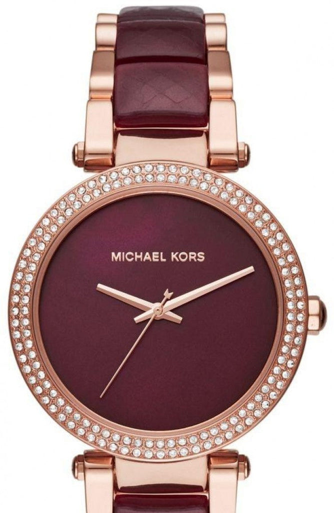 Buy Shop Michael Kors Parker Maroon Dial Two Tone Steel Strap Watch for Women - MK6412 USA Online