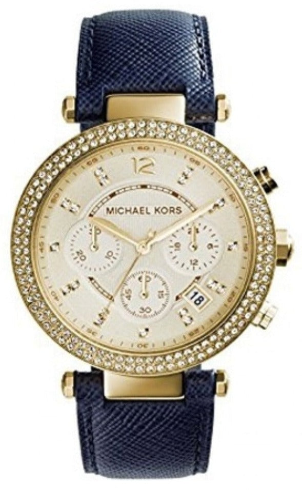 Buy Shop Michael Kors Parker Gold Dial Blue Leather Strap Watch for Women - MK2280 USA Online
