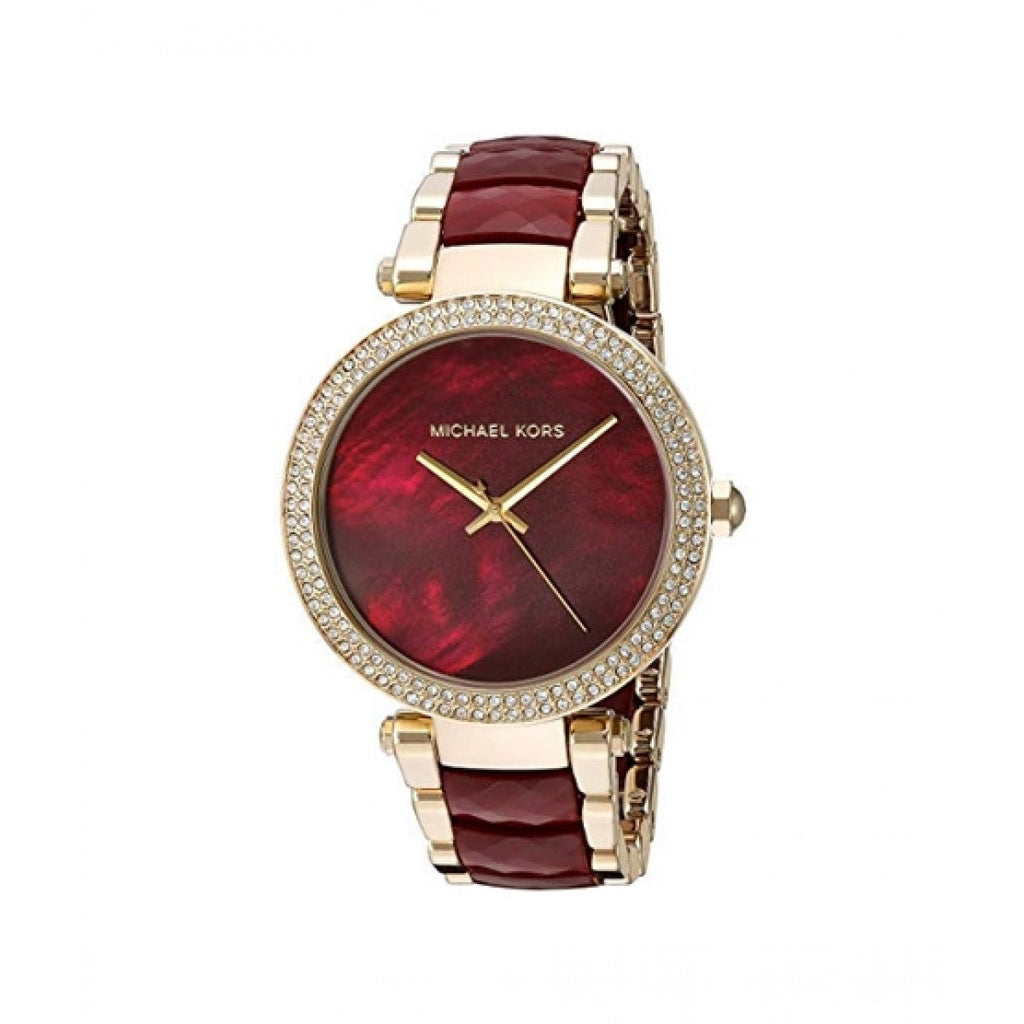 Buy Shop Michael Kors Parker Mother of Pearl Red Dial Two Tone Steel Strap Watch for Women - MK6427 USA Online