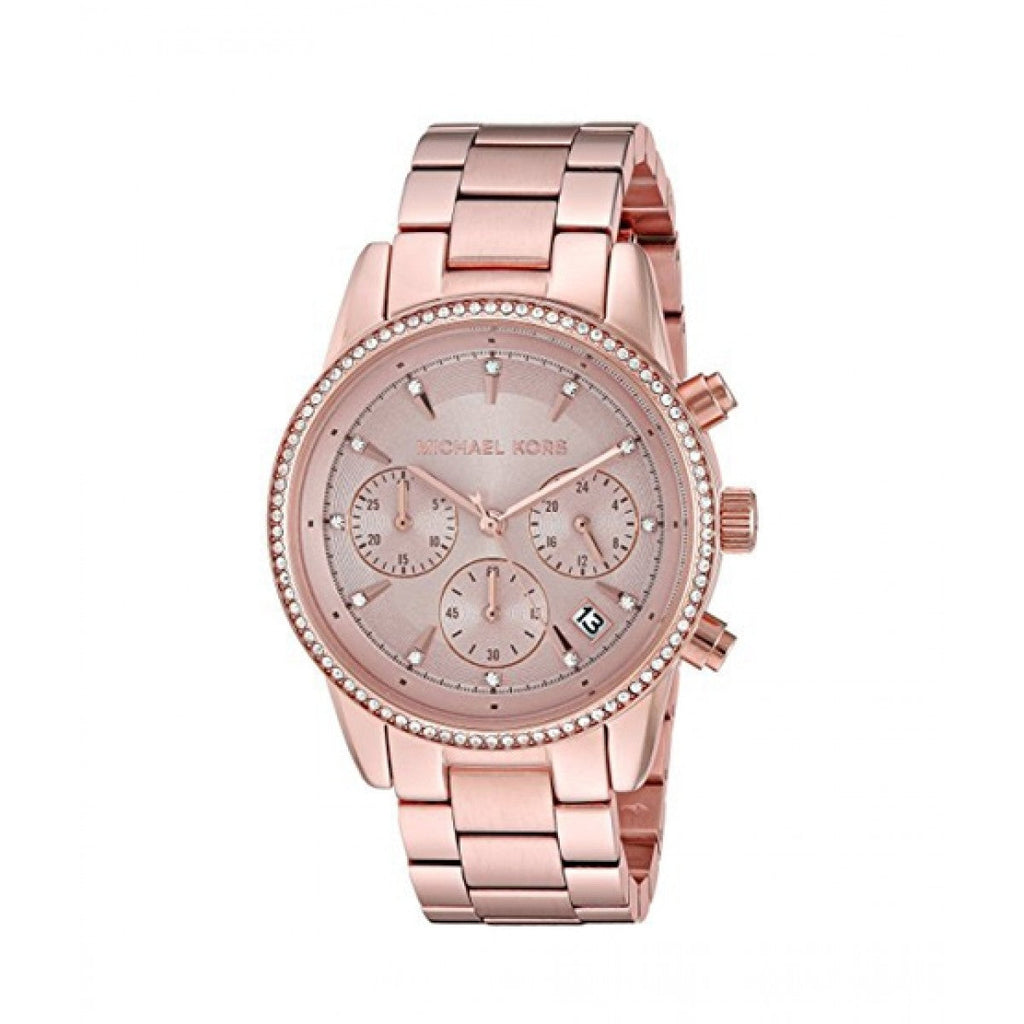 Buy Shop Michael Kors Ritz Chronograph Rose Gold Dial Rose Gold Steel Strap Watch for Women - MK6357 USA Online