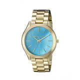 Buy Shop Michael Kors Slim Runway Blue Mother of Pearl Dial Gold Steel Strap Watch for Women - MK3492 USA Online