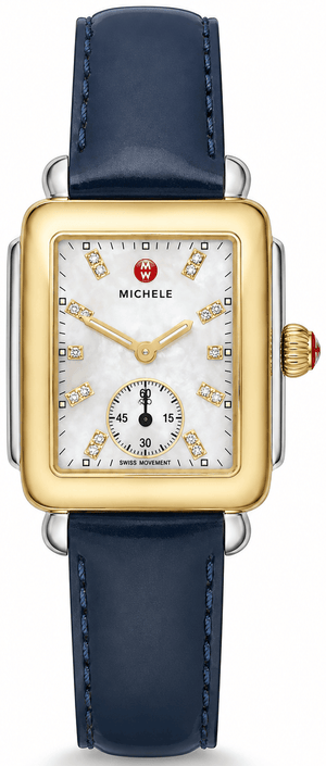 Buy Shop Michele Deco Mother of Pearl Dial Blue Leather Strap Watch For Women - MWW06V000048 USA Online